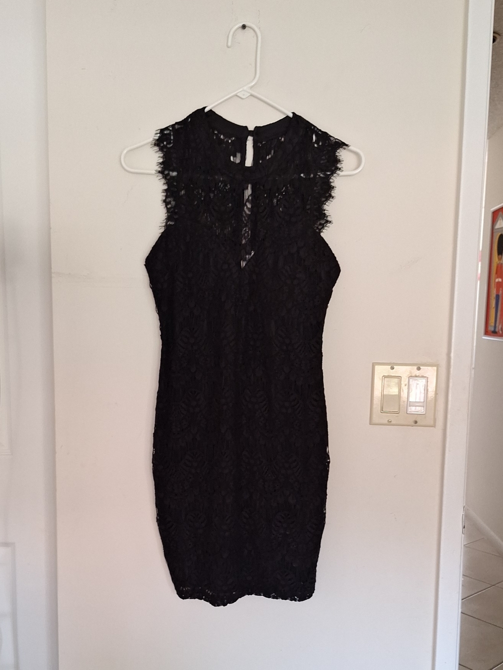Forever 21 Black Lace Midi Dress with High Neck Sleeveless Lace Sexy Stretchy